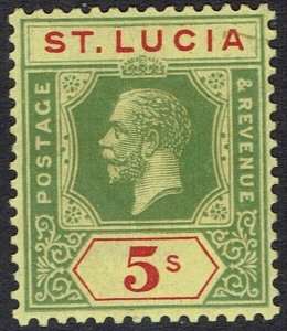 ST LUCIA 1921 KGV 5/- WMK MULTI SCRIPT CA