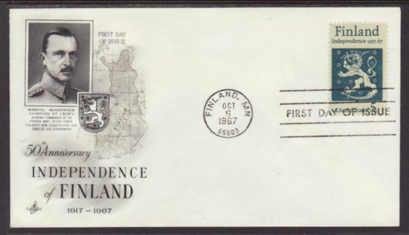 US Finland 1967 Artcraft U/A FDC BIN