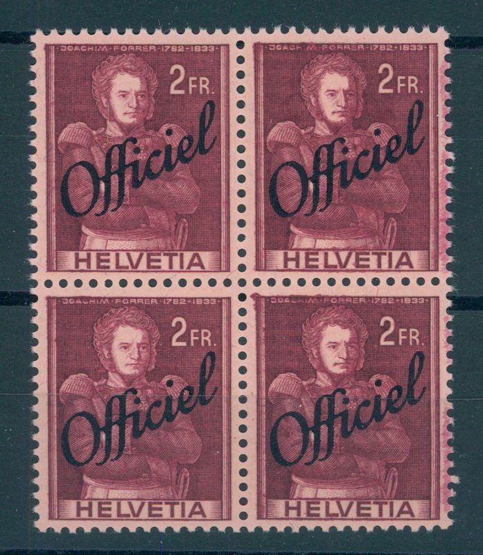 SWITZERLAND, 2 Fr. -'Officiel' 1942, block of 4, NEVER HINGED /HINGED