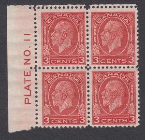 Canada #197 Mint Plate Block of 4, Plate No. 11 UL