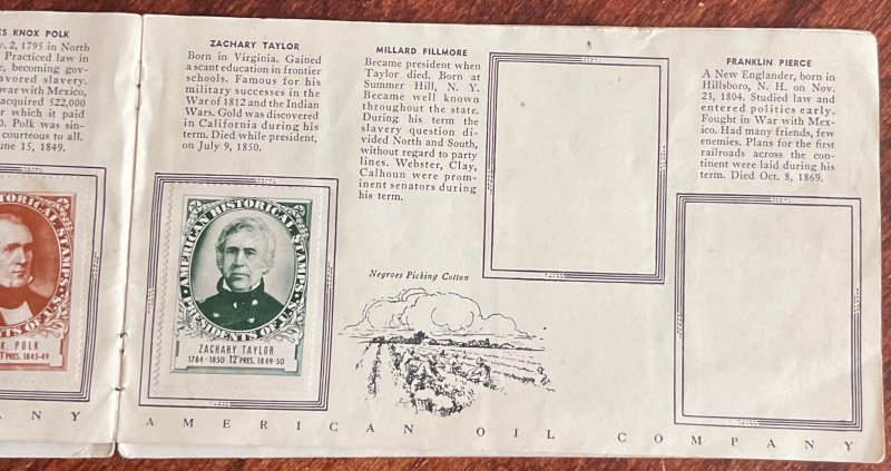AMOCO 1936 “Stamp Album US Presidents” thru FDR Few missing NOT REAL STAMPS AB