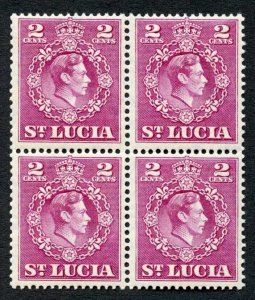 St Lucia SG147a 2c Perf 14.5 x 14 Coil Stamp BLOCK RARE U/M (See footnote in SG)