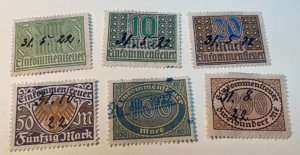 KAPPYSTAMPS  GERMANY ANTIQUE TAX STAMPS 6 DIFFERENT  G152