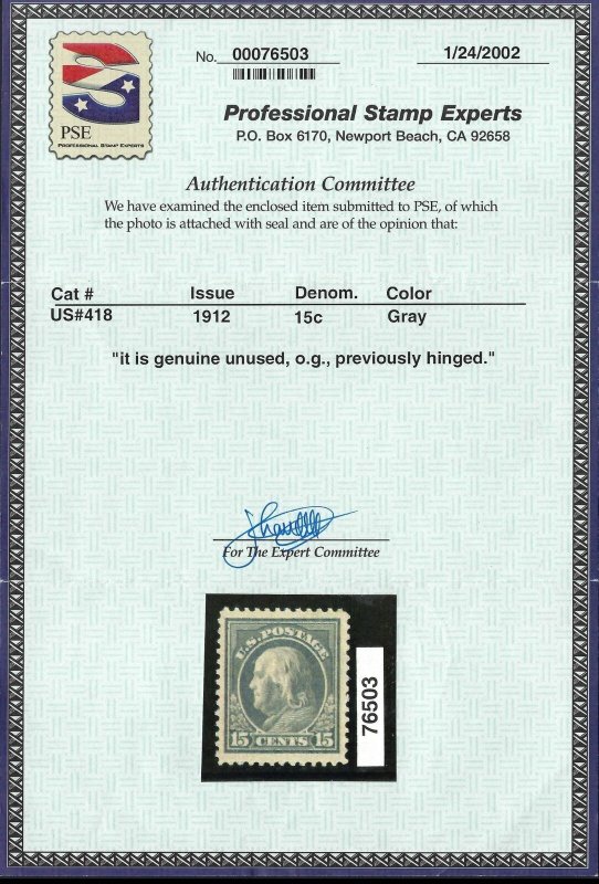 *418 SUPERB WITH PSE CERTIFICATE!