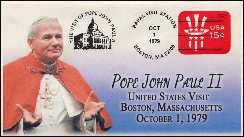 AO-U581, 1979, Pope John Paul II, Visit to US, Add-on Cover (2018), Boston MA, 