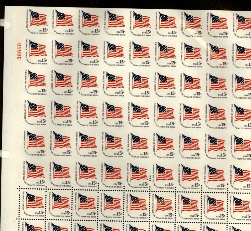 US Scott  1597 Flag Misperf/Imperf Sheet of 100 OG Mint NH