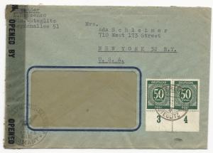 Germany Scott #551 Pair w/ Tabs on Censored Cover to USA