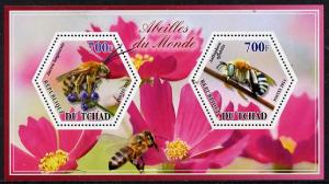 Chad 2014 Bees #1 perf sheetlet containing two hexagonal-...