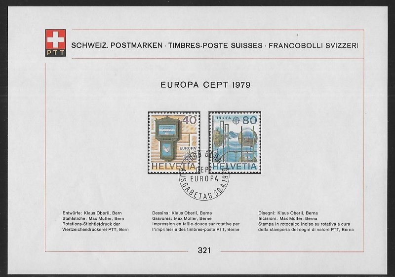 Switzerland 675-676 1979 Europa PTT Collection Sheet FD