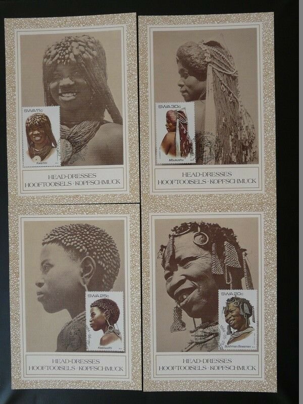 tribes head dresses folklore set of 4 maximum card South West Africa 73212