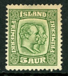 Iceland 1907 Two Kings 5a Green Perf 13 Scott 74 Mint C836