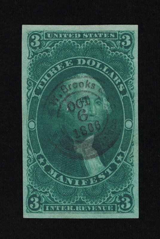 EXCELLENT GENUINE SCOTT R86a VF-XF 1862-71 GREEN 1ST ISSUE MANIFEST IMPERF 18550
