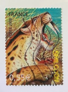 France 2008 Scott 3431 used - 0.55€, Prehistoric animals, Saber-Tooth-Tiger