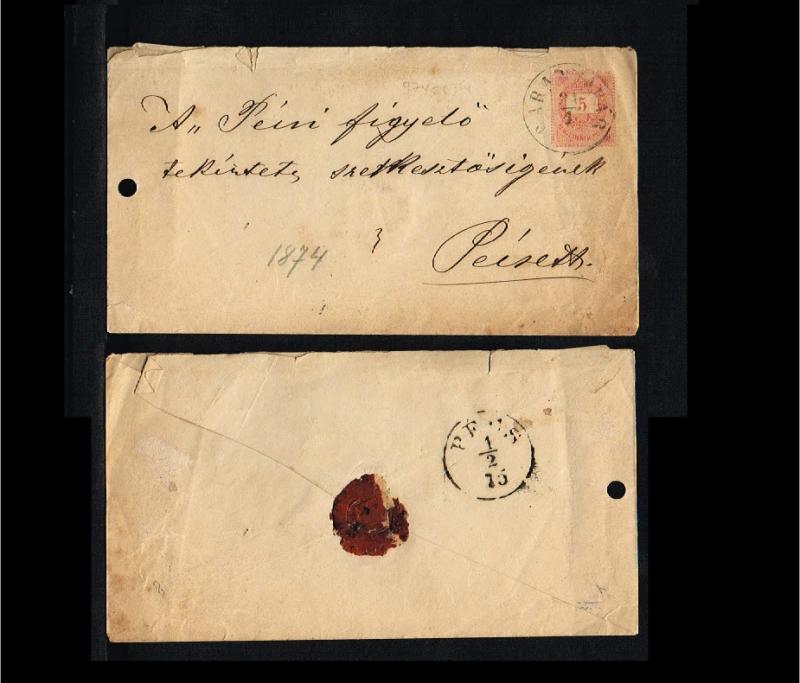 1874 - Hungary Prepaid cover - Postal stationery - To Peizeth [B07_096]