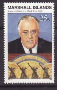 Marshall Islands-Sc#266- id6-unused NH 25c Pres Roosevelt--WWII-1990-91-