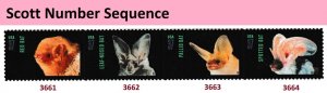 US 3661-3664 3664a Night Friends American Bats 37c horz strip 4 A MNH 2002