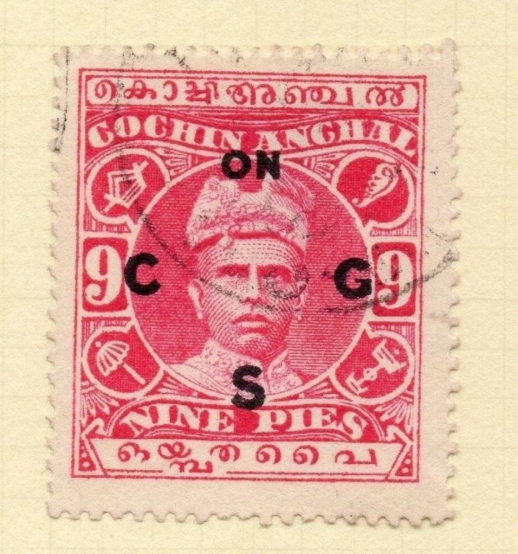 India Cochin 1913 Early Issue Fine Used 9p. Optd 200447