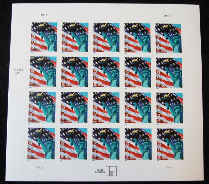 US #3966 MNH Pane of 20, Flag/Statue of Liberty, SCV $24.00 