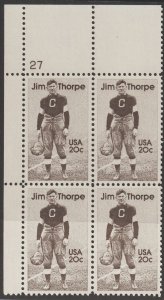 U.S.  Scott# 2089 1984 Jim Thorpe Issue XF MNH Plate Block #27