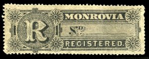 Liberia #F4 Cat$30, 1893 10c black, hinge remnant, perf. faults