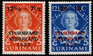 Suriname Scott B53-B54 MH* 1953 flood relief stamp set