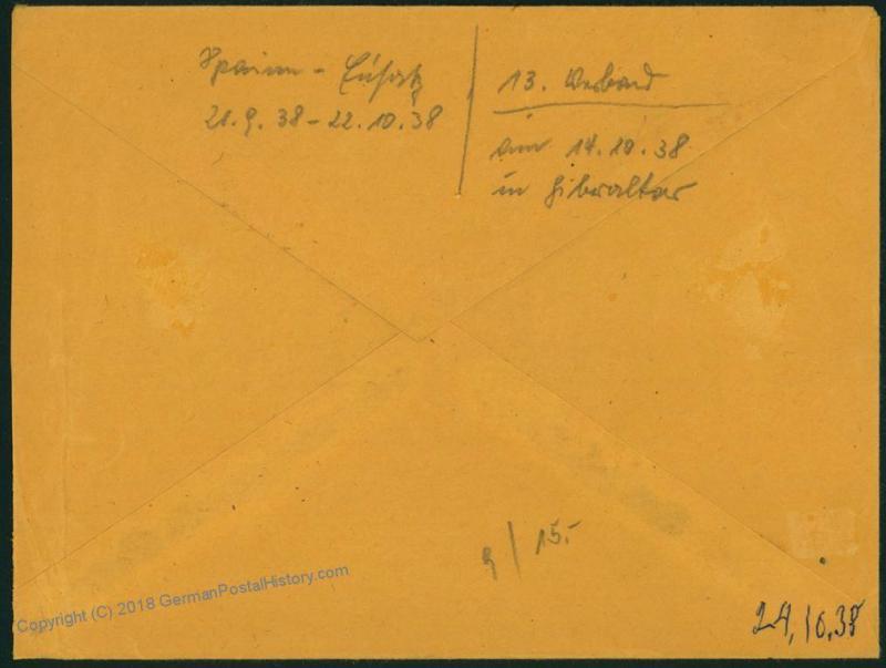 German Navy Spanish Civil War Panzerschiff Deutschland Feldpost Cover 54383