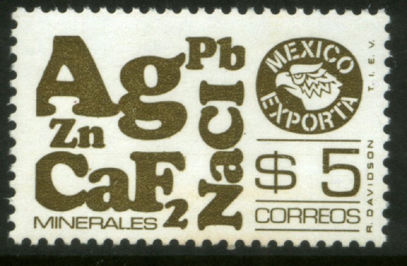 MEXICO Exporta 1120a $5P Minerals Perf 11½ Unwmkd Paper 5 MINT, NH. VF.