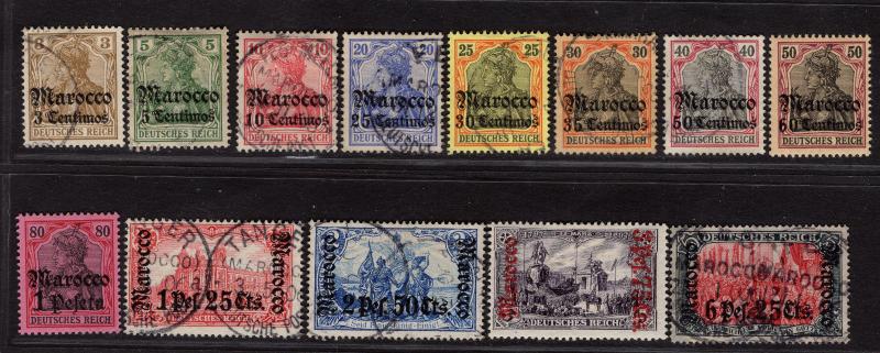 $Germ. Off. in Morocco Sc#20-32 Mi 21-33 used-mint/H/VF, complete set, cv. $480