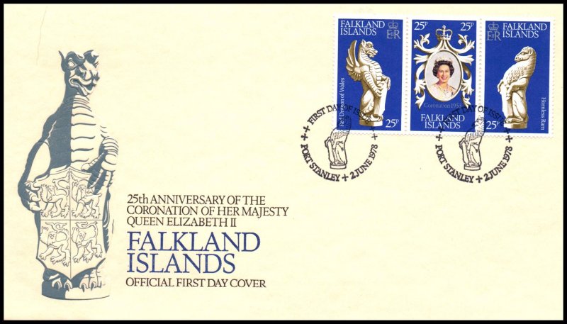 Falkland Islands 275a-275c Queen Elizabeth II Silver Jubilee U/A FDC