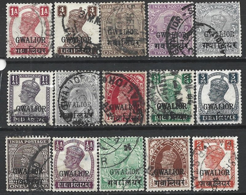 COLLECTION LOT 15551 GWALIOR 15 STAMPS