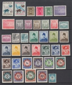 Indonesia Sc 62/J62 MLH. 1951-53 issues, 38 different, fresh, bright, F-VF