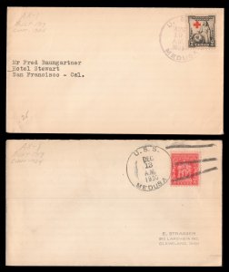 USS MEDUSA (AR-1) REPAIR SHIP 1930-31 Ship Cancel Naval Covers w/ Red Cross
