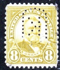 SC# 640 - (8c) - Grant olive green, Used Perfin