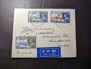 1935 British Singapore Straits Settlements Airmail Cover to Surrey England