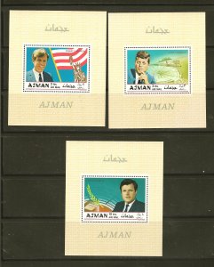 Ajman SC#C7-C9 Kennedy Brothers Souvenir Sheets 1965 MNH