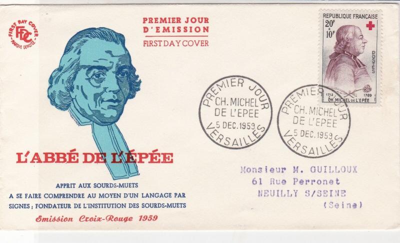 France 1959 CH. Michel De L'Epee Pic Slogan Cancels + Stamp FDC Cover Ref 31717