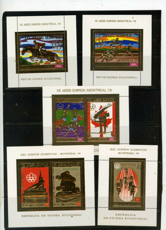 EQUATORIAL GUINEA 1976 SUMMER OLYMPIC GAMES MONTREAL SET OF 5 S/S GOLD FOIL MNH