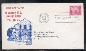US #1043 Alamo FDC Cacheted addr E69