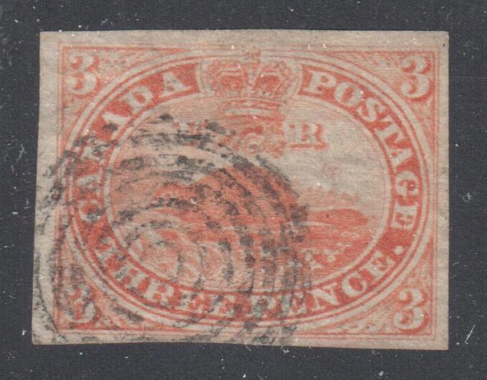 Canada Used #1 XF Beaver Imperforated C$1600.00 LAID LINES