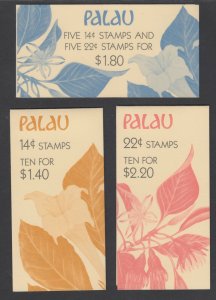 Palau Sc 130a, 132a, 132b MNH. 1987 Indigenous Flowers, Intact Booklets