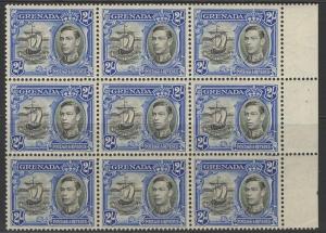 GRENADA SG161a 1941 2/- BLACK & ULTRAMARINE p13½x12½ MNH BLOCK OF 9