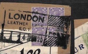 GB PARCEL POST LABEL Type Postmarks 1925 *Leather Lane* London Pieces{2} KK280