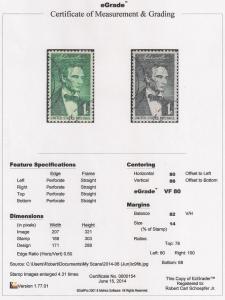 1113 1 cent Beardless Lincoln Stamp used EGRADED VF 80