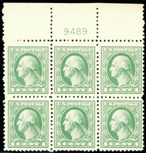 525, Mint NH VF 1¢ Scarce Top Plate Block of Six -- Stuart Katz