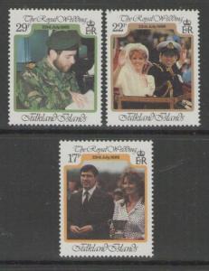 FALKLAND ISLANDS SG536/8 1986 ROYAL WEDDING MNH