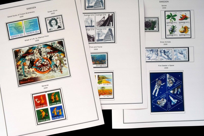 COLOR PRINTED SWEDEN 2000-2010 + 2011-2019 STAMP ALBUM PAGES (131 illust. pages)