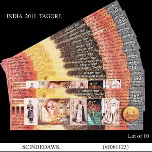 INDIA - 2011 RABINDRANATH TAGORE - MINIATURE SHEET MINT NH - LOT OF 10