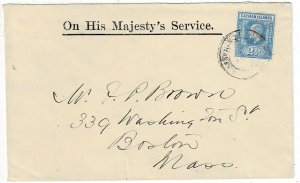 Cayman Islands 1909 Georgetown cancel on OHMS cover to the U.S., SG 27