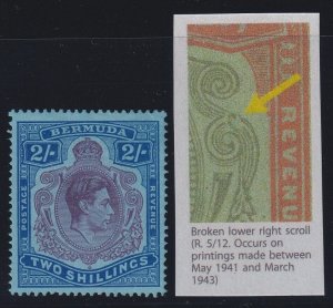 Bermuda, SG 116de, MHR Broken Lower Right Scroll variety