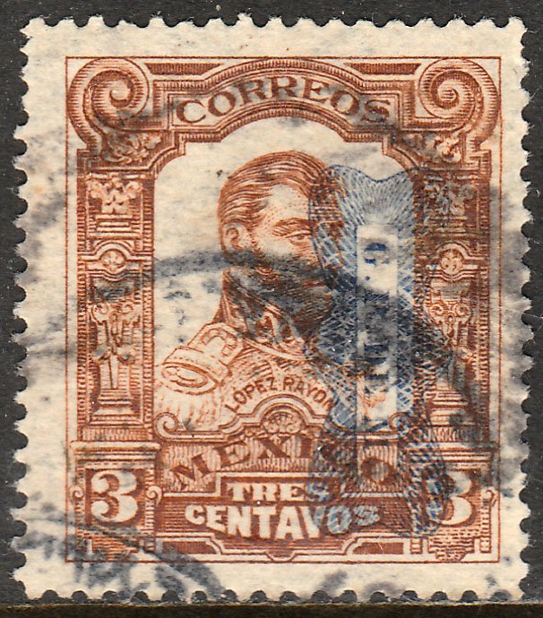 MEXICO 519Var, 3c CORBATA REVOLUTIONARY OVPT INV (READING DOWN). USED F (783)